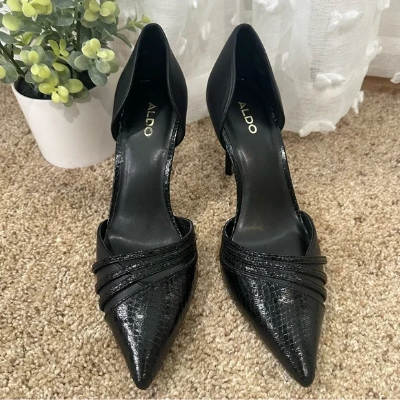 Aldo Caryy Black Faux Leather Snakeskin Stiletto Pump Heels - Picture 8 of 10